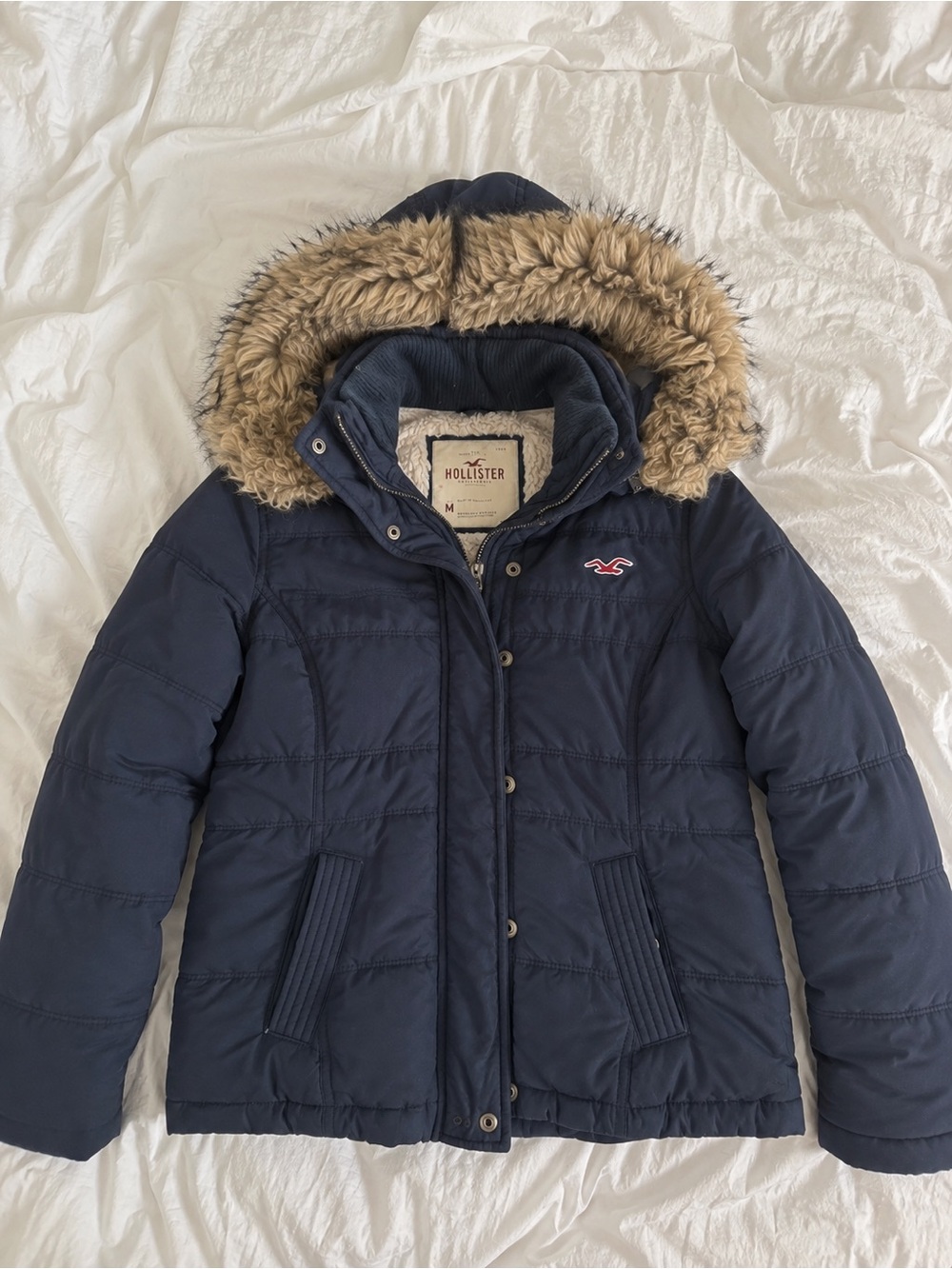 Vintage Y2K Hollister Navy Faux Fur Puffer Jacket